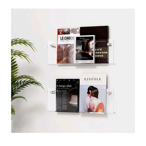 Acrylic Wall Mounted Magazine Rack Clear Display Holder Office & Waiting Room 4 - Picture 5 of 7